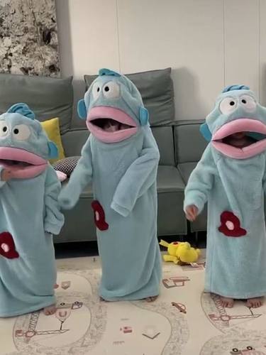 小丑鱼睡衣女童小丑鱼睡衣连体秋冬季珊瑚绒加绒加厚保暖情侣卡通