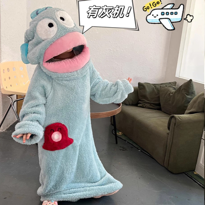 睡袍儿童女款大头丑鱼女童法兰绒睡衣睡袍加厚睡袍女款2025新款冬