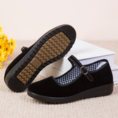 老北京布鞋 黑色酒店鞋 女鞋 新款 中跟单鞋 软底工作鞋 防滑跳舞妈妈鞋