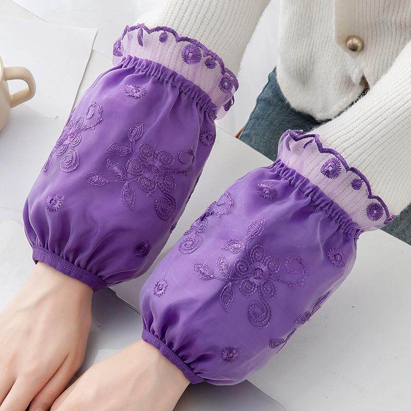 蕾丝袖套女2025新款紫色羽绒服秋冬毛衣防脏成人女士纱巾短款套袖