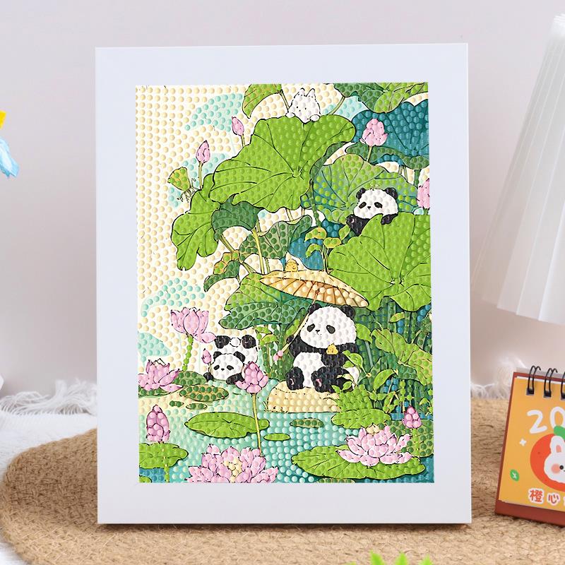 荷花熊猫钻石画手工diy材