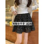 设计感小众碎花黑色半身裙女夏季 小个子高腰A字裙甜美风蛋糕短裙