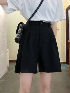大码西装短裤女夏新款韩版胖mm宽松200斤高腰直筒学生阔腿五分裤
