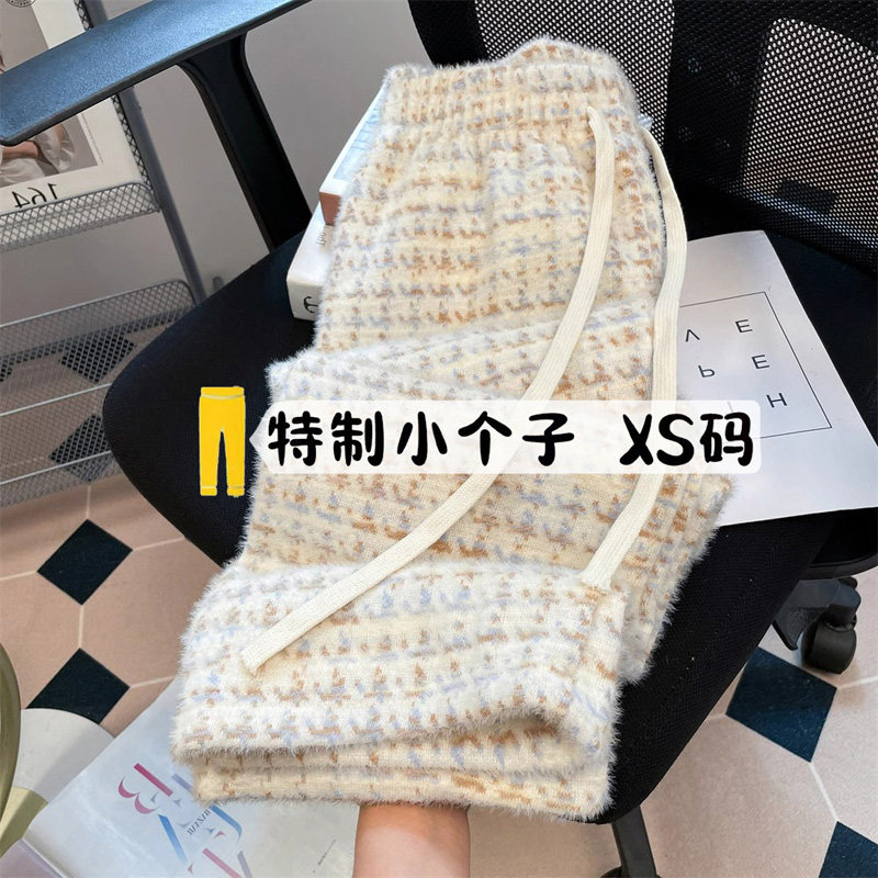 小香风千鸟格子高腰阔腿休闲裤女