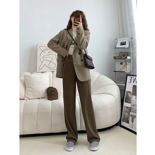 子垂感休闲直筒裤 150cm小个子棕咖色阔腿裤 裤 高腰显瘦西装 女秋季