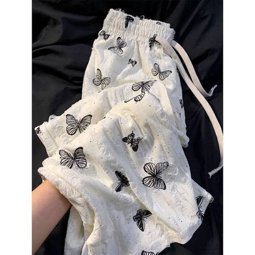 150超好看的烫钻蝴蝶休闲裤女夏