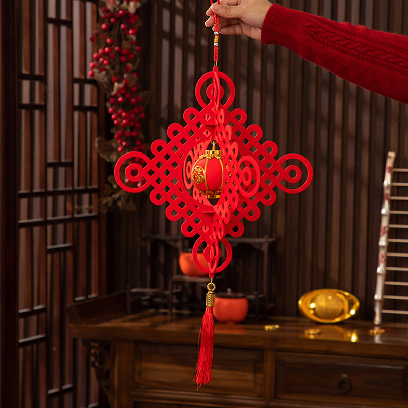 2026春节灯笼财神挂件毛毡布立体春字中国结室内挂饰过年元旦布置