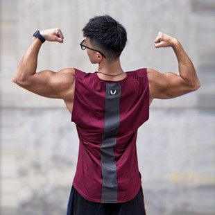 夏季 T恤棉质健身房训练服跑步上衣坎 健身背心男休闲运动弹力无袖