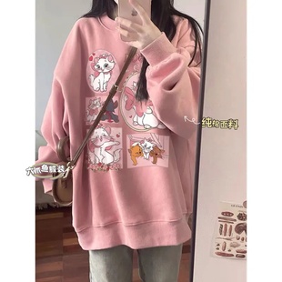 圆领卫衣女加绒加厚春秋2026新款慵懒风美式复古无帽港味chic上衣