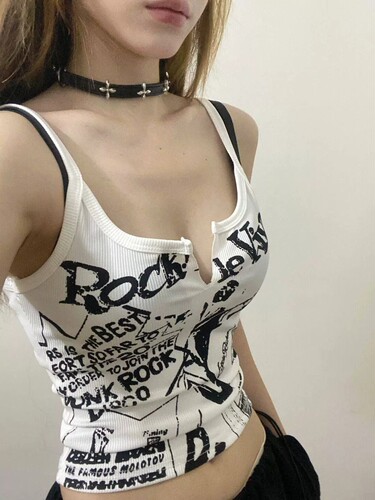 白色印花外穿内搭小吊带背心女