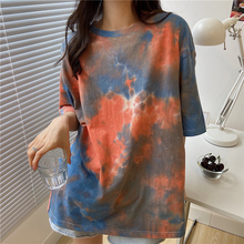 宽松短袖T恤女夏季大码休闲扎染原宿风2025年新款纯棉遮肚子上衣