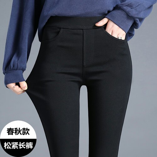 黑色外穿薄款高腰显瘦打底裤