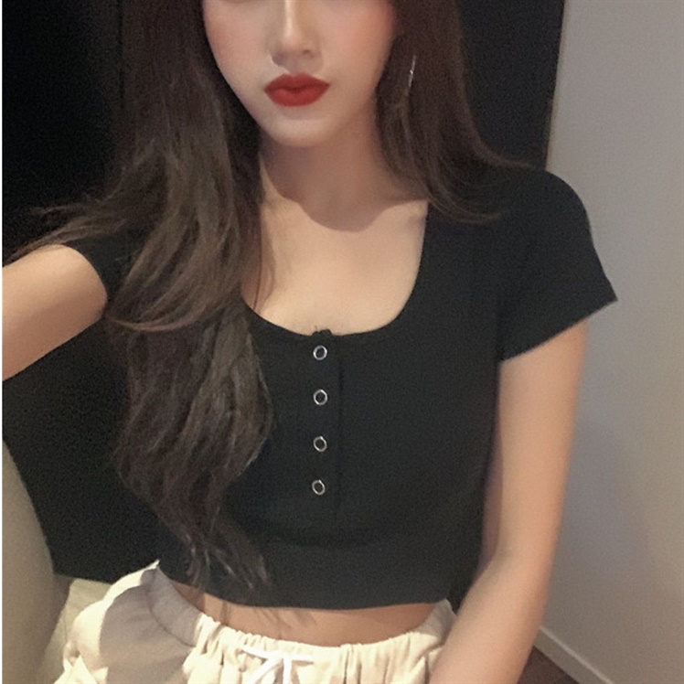 辣妹短款上衣夏2025新款韩版ins潮小心机露脐女装修身显瘦短袖T恤