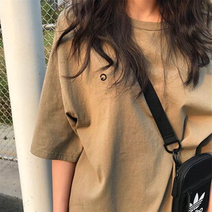 ins超火cec短袖T恤女春秋韩版刺绣体恤半袖慵懒风学生宽松上衣服