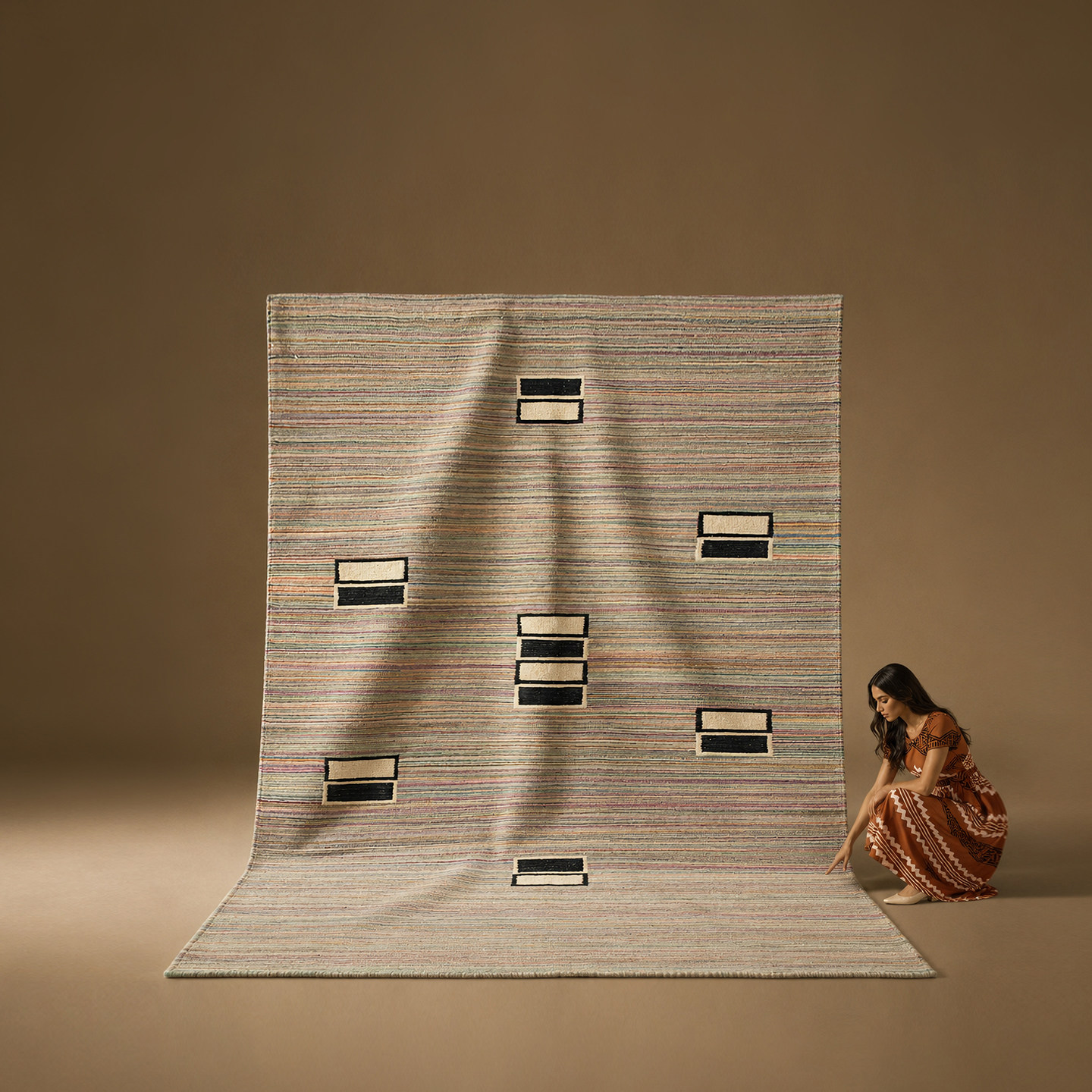 woven color巴基斯坦手工羊毛中古风现代几何北欧卧室地毯挂毯图片