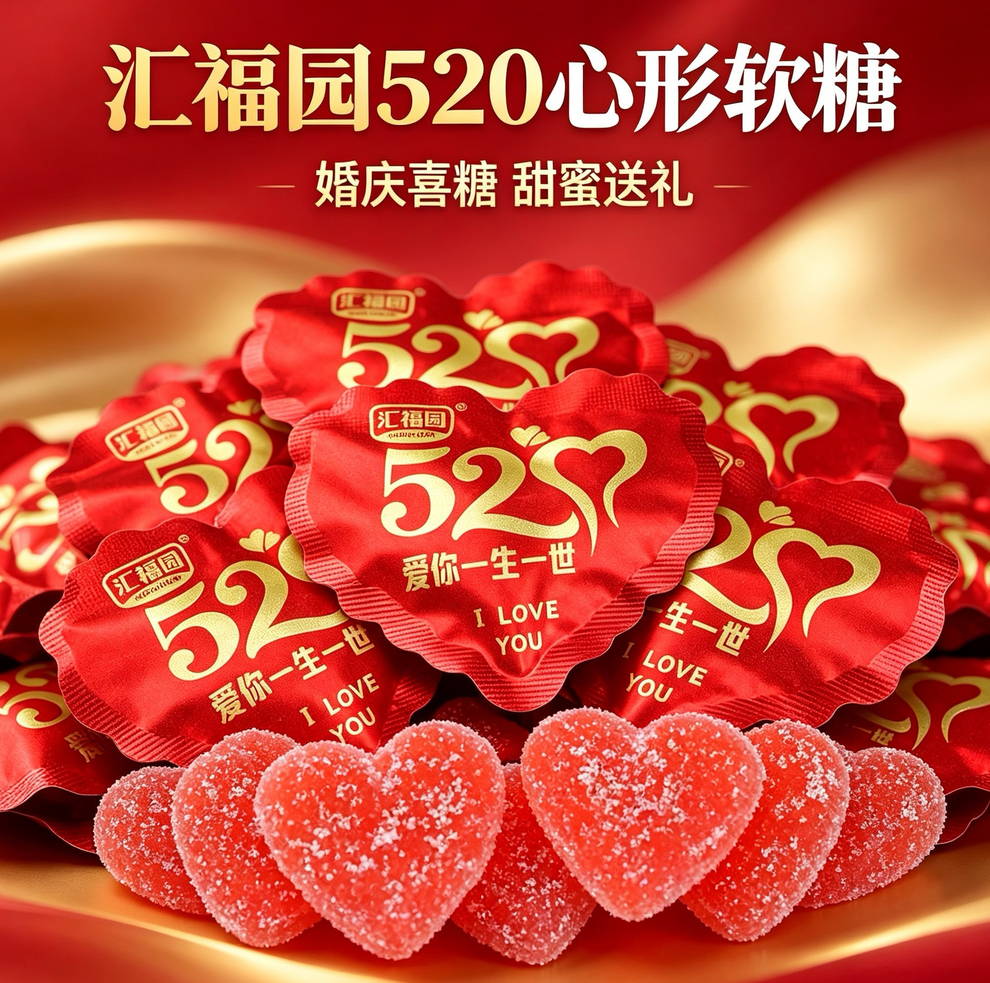 汇福园520大包心形软糖 散装结婚喜糖爱心异性袋糖果亲伴手礼零食