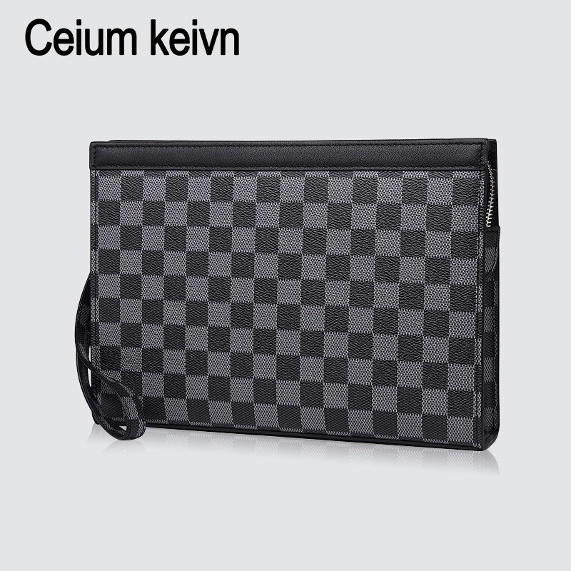 ck男士手包真皮奢侈品牌手拿包休闲商务手提夹包手抓包格子信封包