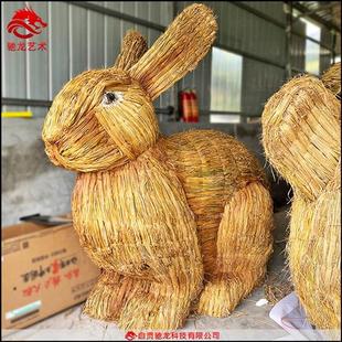 定制仿真动物奶牛造型草雕稻草艺术节农耕文化稻草人定做厂家