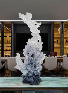 现代新中式透明树脂抽象雕塑太湖石摆件酒店家居客厅软装饰工艺品