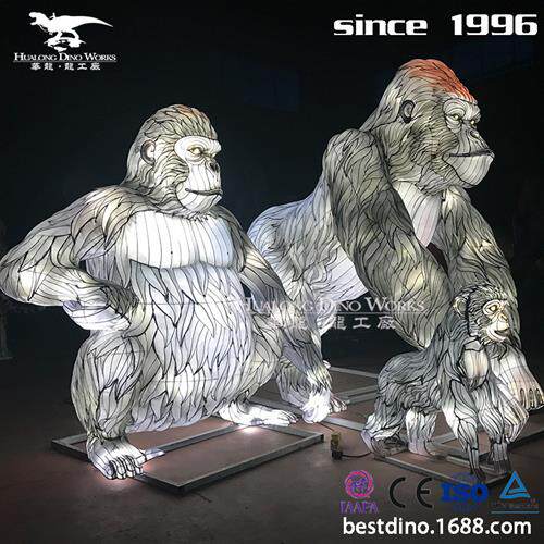 大型灯会彩灯工厂史前动物大猩猩一家LED灯亮化工程夜游彩灯花灯