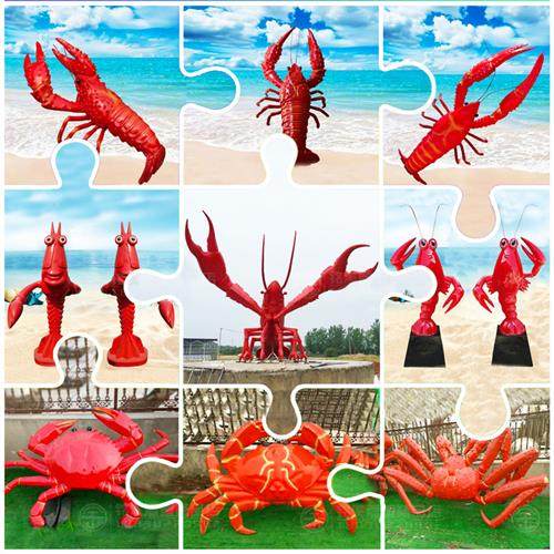 户外玻璃钢螃蟹迎宾小龙虾海鲜卡通发光雕塑厂家定制门头装饰摆件