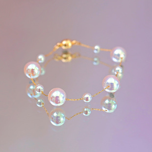 人造极光幻彩akoya海水珠满天星手链手圈施家仿珍珠手串女磁吸扣