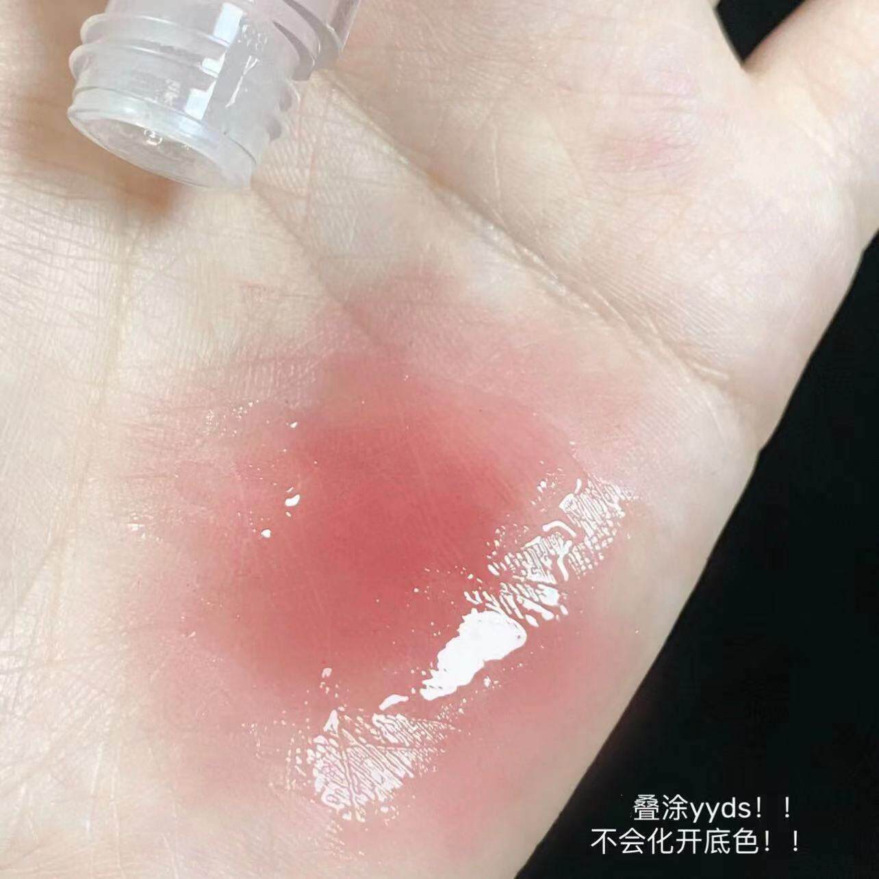 透水光护唇油镜面玻璃唇蜜唇釉QKV女保叠湿滋润纹润唇膏涂口明红