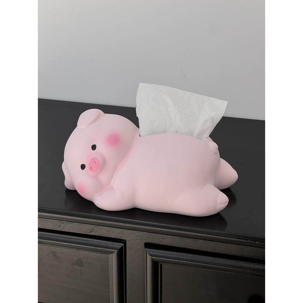 陶瓷粉色小猪高颜值精致摆件抽纸盒卧室收纳创意纸巾盒桌面装饰