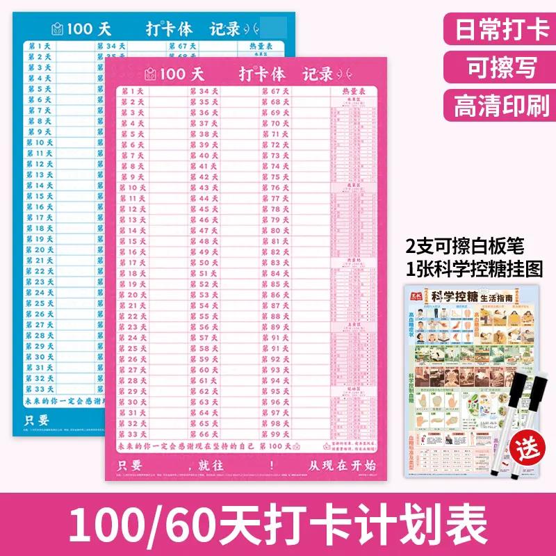【下单立减50】100/120天体重计划表健身生活自律打卡体重记录YP