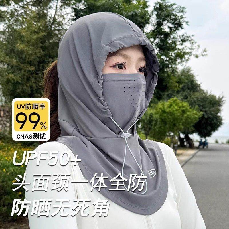 夏季骑行冰丝防晒头套帽面罩一体护颈全脸防风尘紫外线 线遮阳帽