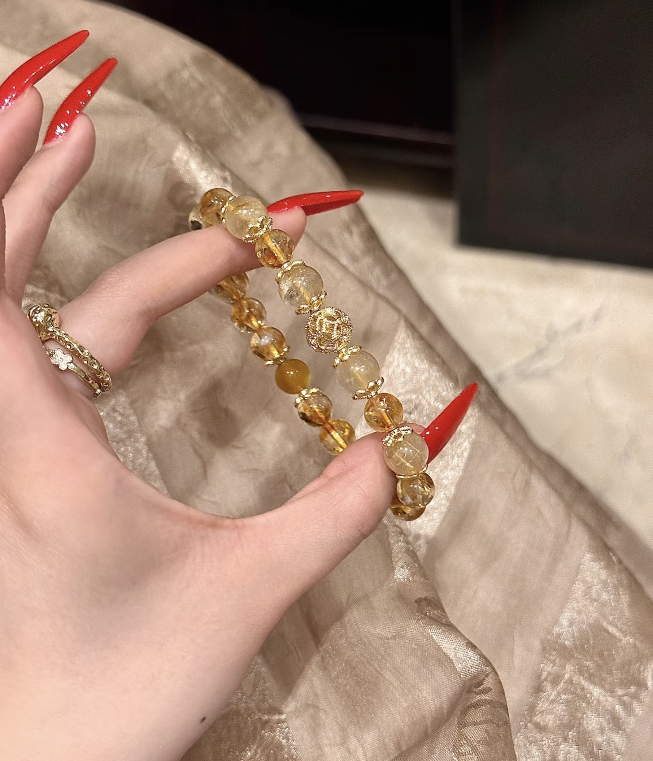 新中式不掉色纯银黄水晶金发晶设计款手串小霸王水晶手链女款百搭