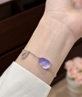 不掉色925银镀金天然紫玉髓翡翠手链手串女款时尚百搭饰品送女友