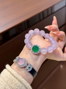 不掉色925银镀金紫玉髓翡翠手链手串女款时尚百搭饰品送女友礼物