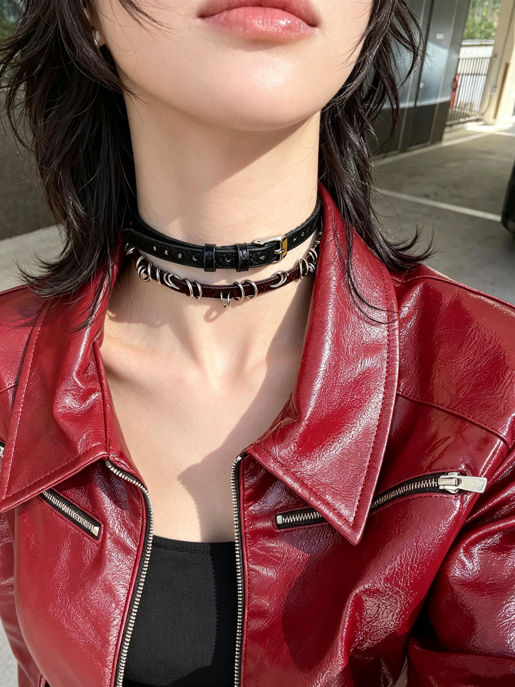y2k千禧辣妹裂纹皮质choker项圈女亚文化朋克锁骨链多戴款颈链