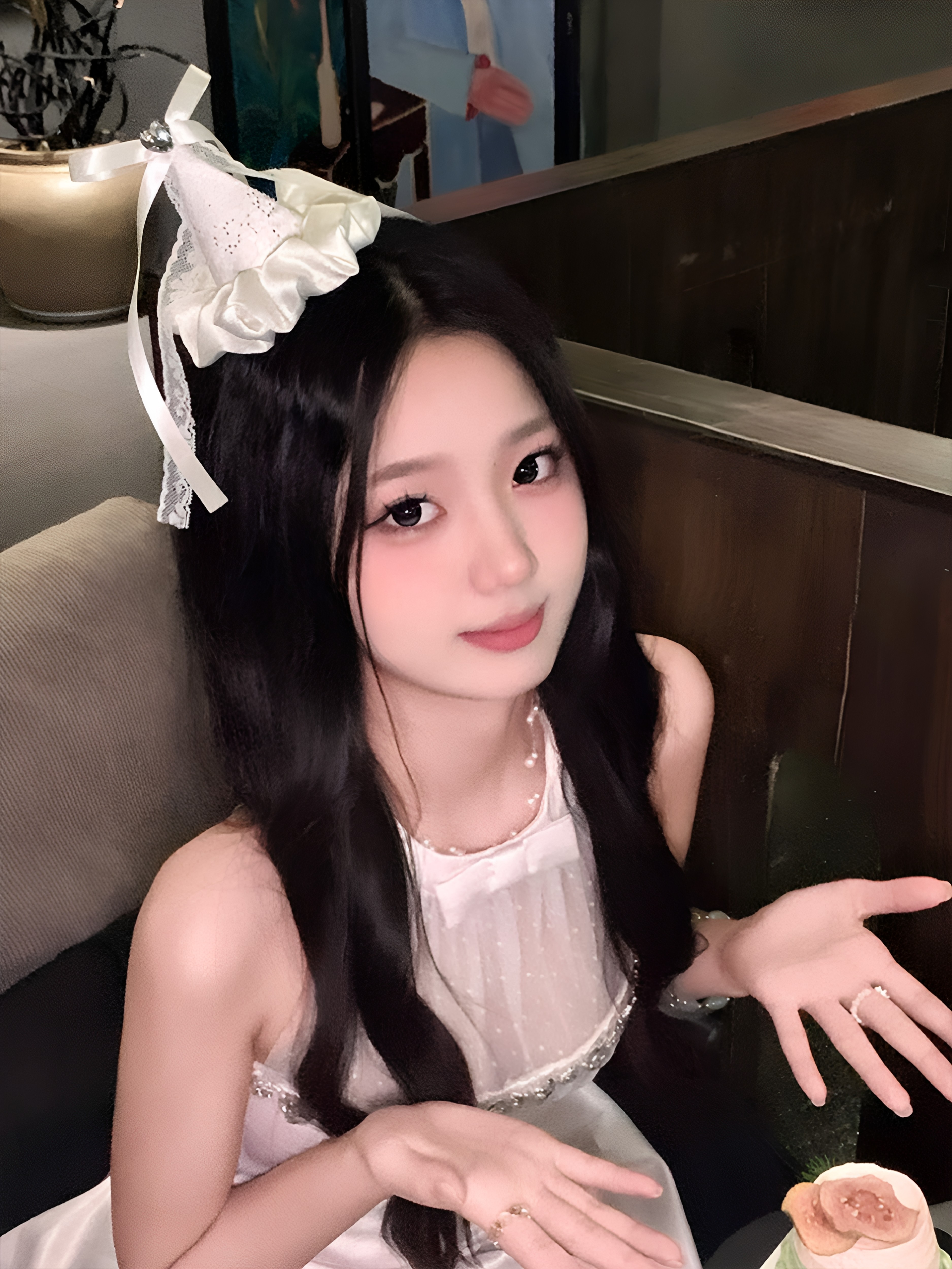 节日粉色蕾丝蝴蝶结生日帽头饰发夹成人生日派对拍照出片发饰