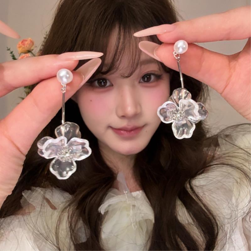 春日透明花朵耳钉甜美仙气耳环春季粉彩风赏花后挂式新款耳环