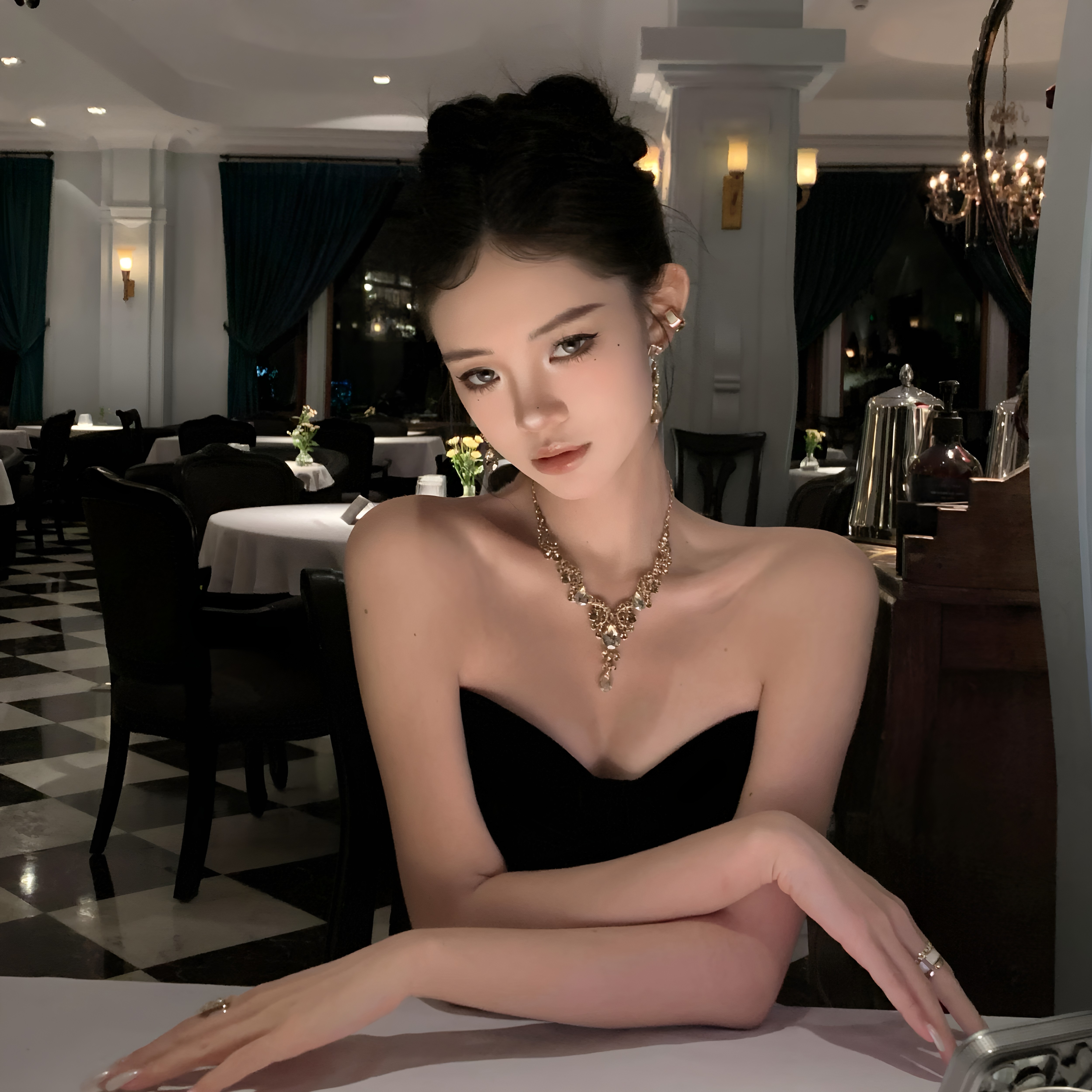欧美夸张锆石项链水滴流苏闪钻新款爆款高级感礼服配饰耳环锁骨链