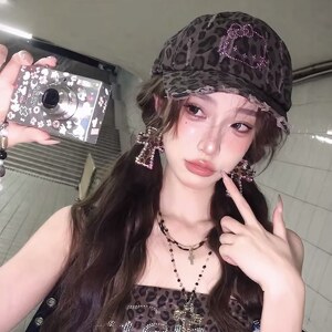 豹纹千禧辣妹十字架耳环配饰亚文化y2k小众耳钉个性朋克夸张耳饰