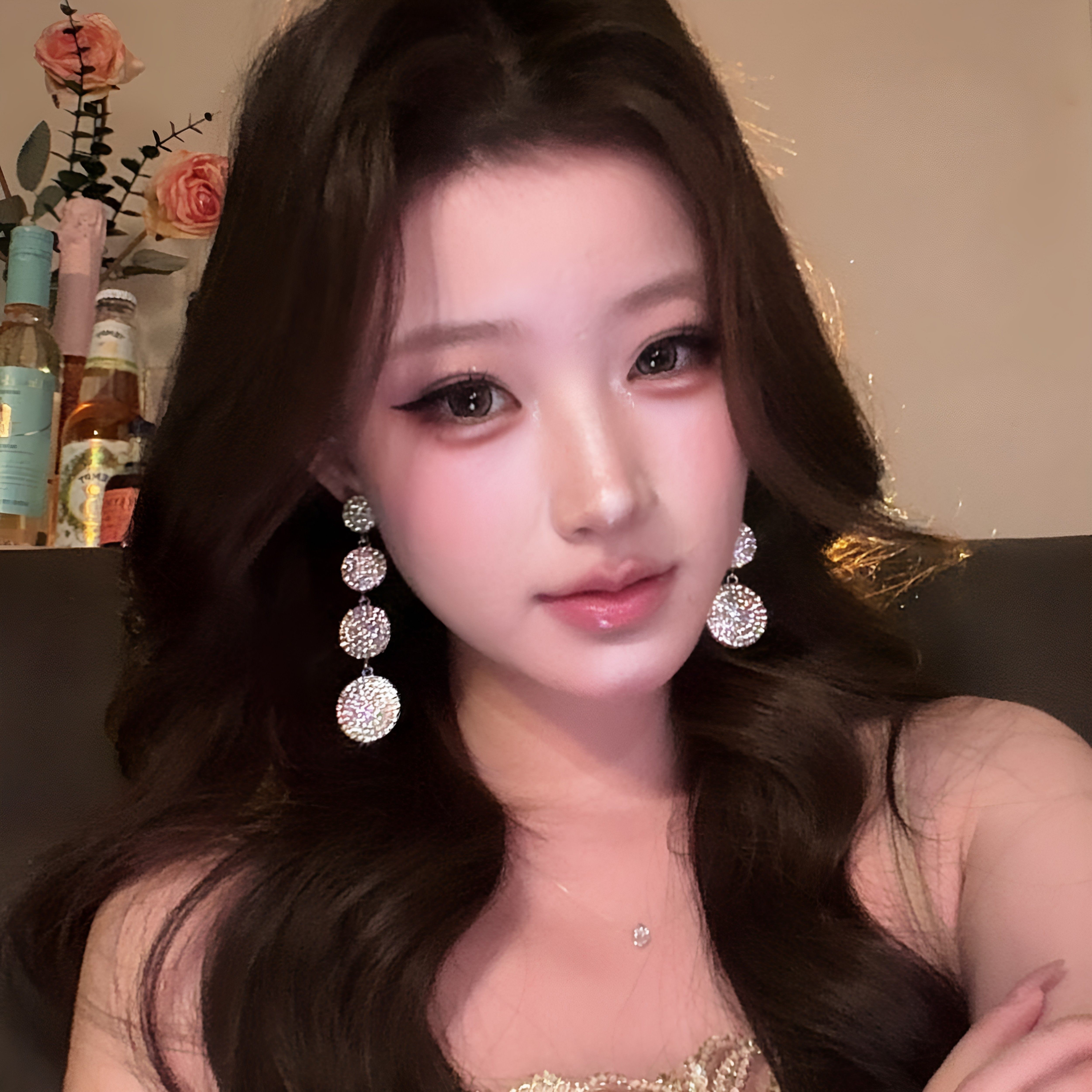 欧美夸张满钻圆圈耳环女长款设计耳坠简约时尚夸张银针耳饰耳钉