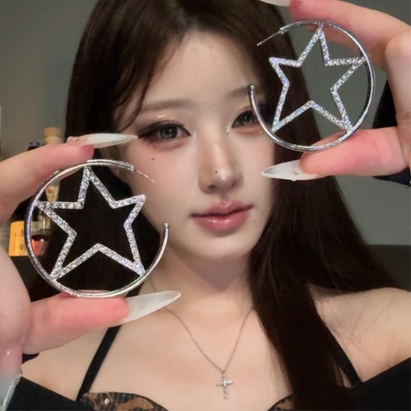 新款满钻星星耳圈耳环女小众设计感高级气质耳饰轻奢百搭耳钉耳圈