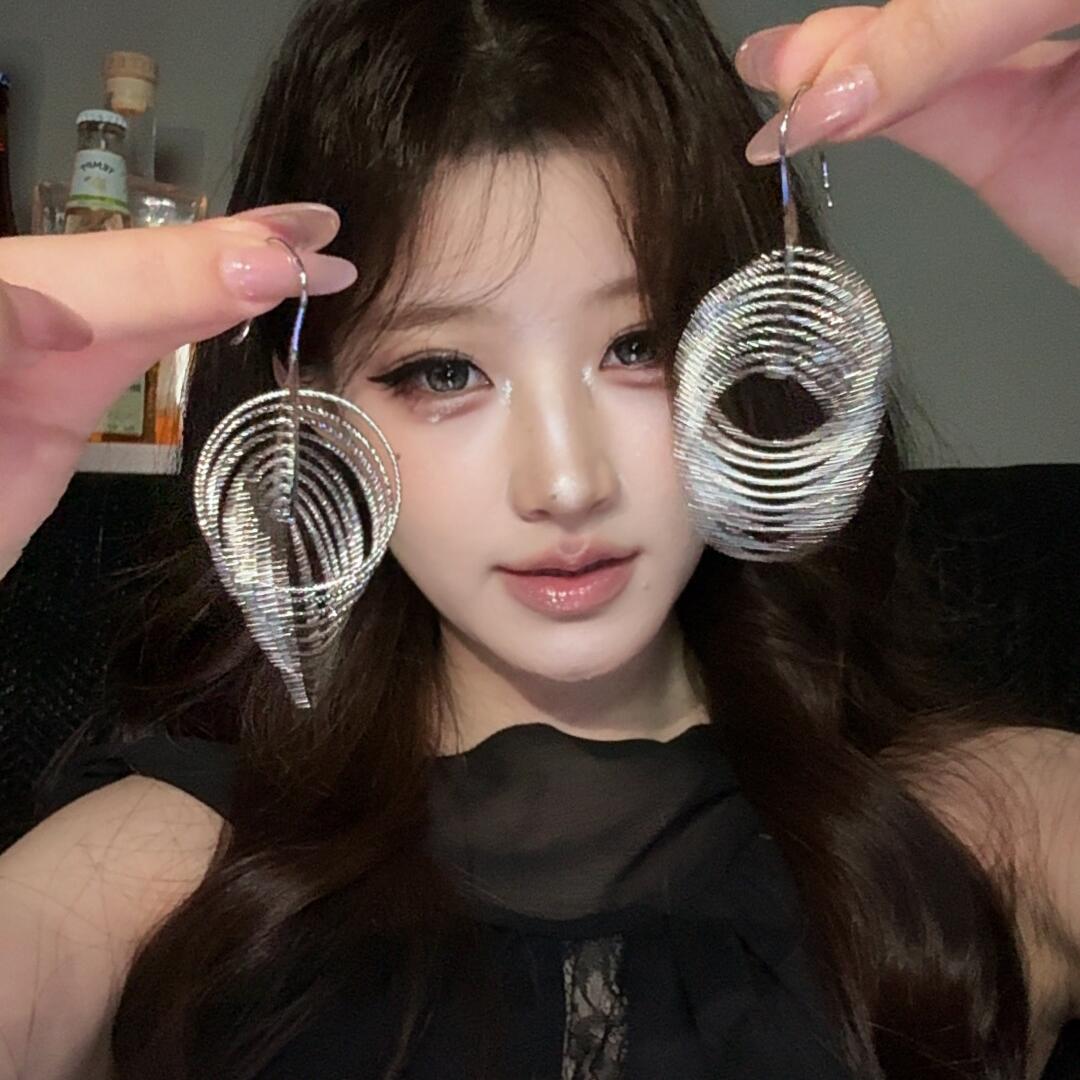 清冷高级感!银色几何流苏耳钉长款个性夸张大圆圈耳饰氛围感耳环