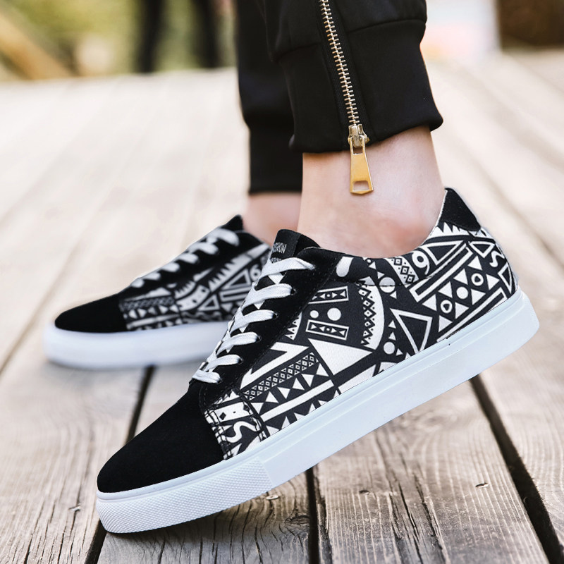 帆布鞋男2026新款春季涂鸦板鞋轻便舒适系带布鞋防滑耐磨休闲男鞋,流行男鞋,德训鞋,淘宝优惠券,粉丝福利购,淘宝优惠卷