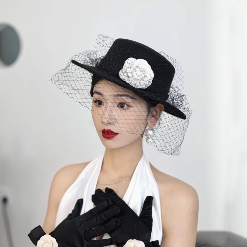 法式复古赫本黑色礼帽百搭优雅网纱遮面婚礼拍照时尚英伦洋气帽子