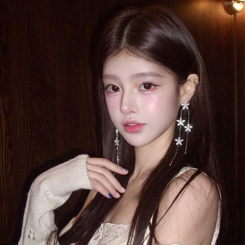 韩式长款水钻流苏耳坠女新娘锆石耳环结婚婚纱耳饰品气质花朵耳线
