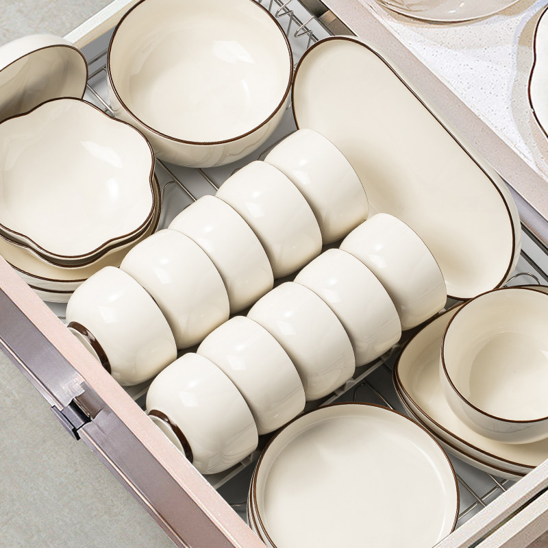 简约碗碟套装家用碗盘餐具釉下彩高颜值奶油风陶瓷乔迁新居玉白