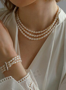 法式轻奢复古多层天然珍珠项链手链优雅宫廷风气质锁骨链颈链手环