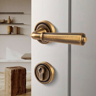 厂家直售黄铜卧室门锁室内磁吸静音锁美式 复古房门实木门把手锁具