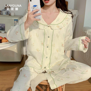 月子服夏季 纯棉纱布产后哺乳孕E妇睡衣春秋怀孕期产妇家居服 薄款