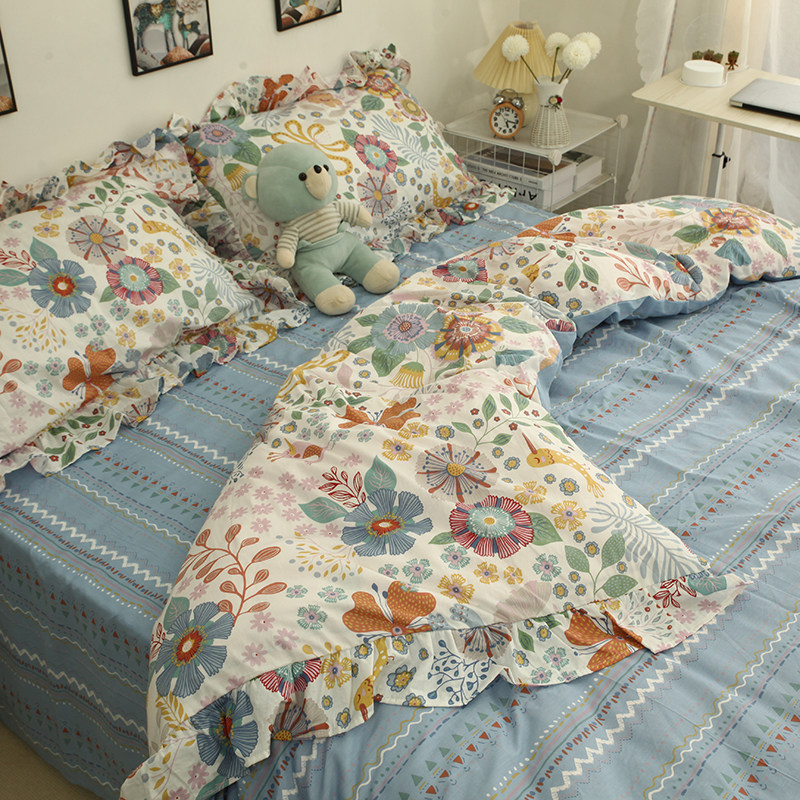 秋冬花边100%纯棉单件被套 全棉被罩200*230加厚四季学生宿舍