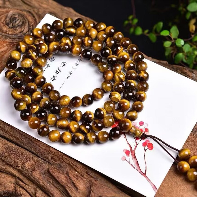 天然黄虎眼石手串 黄虎眼108颗念珠佛珠手链男女项链手持手饰